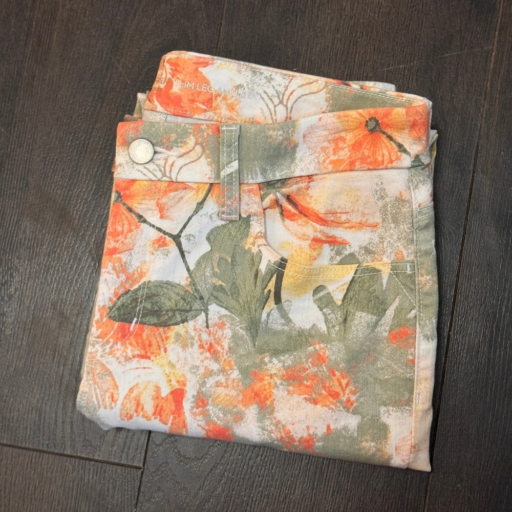 EUC-Floral Print Women’s Jeans - Orange/Green